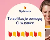 Uśmiechnięta dziewczyna z telefonem. Napis: "Te aplikacje pomogą Ci w nauce". Odkryj najlepsze aplikacje do nauki!