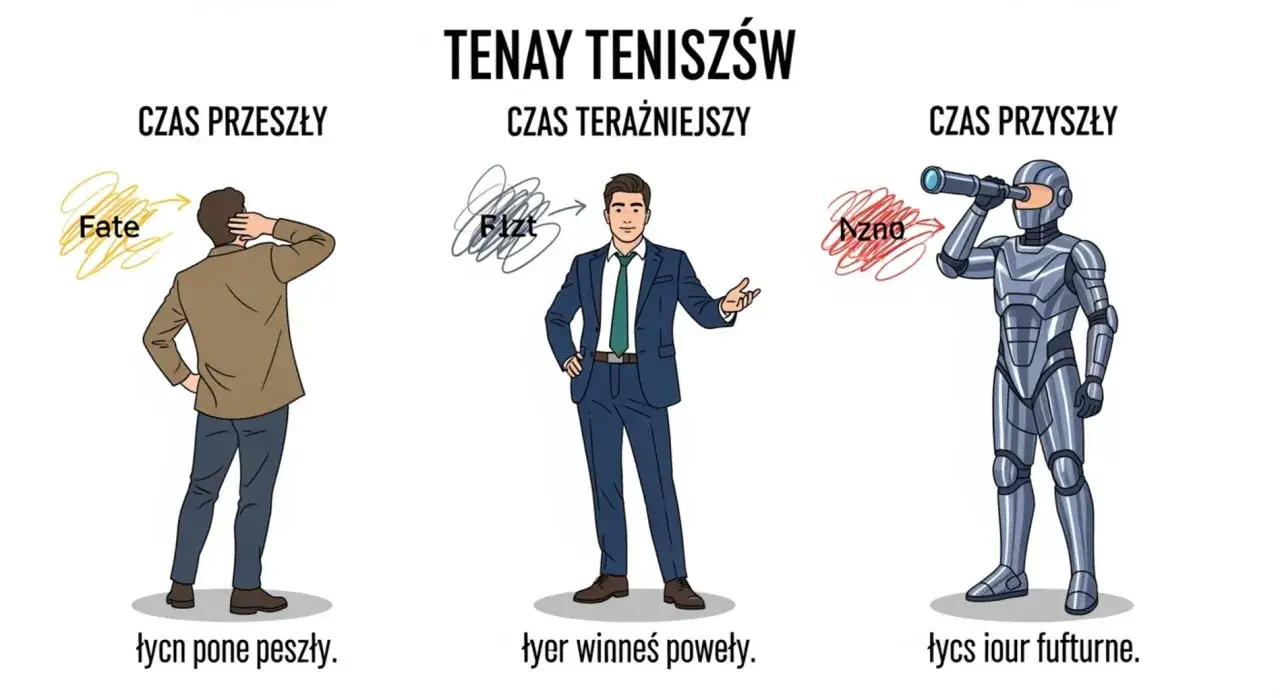 Człowiek w garniturze patrzy w przeszłość, teraźniejszość i przyszłość. Kiedy używamy future continuous? Gdy mówimy o czynnościach trwających w przyszłości.