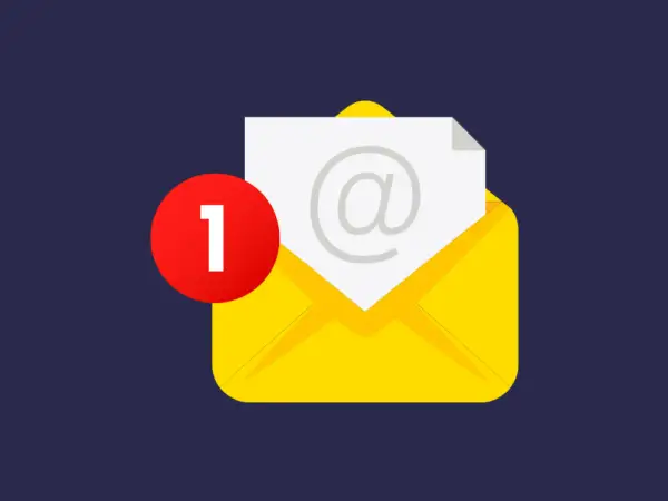 Nowa wiadomość! Otwórz żółtą kopertę, by przeczytać swój pierwszy email po angielsku. Czerwona kropka z cyfrą 1 oznacza nieprzeczytaną korespondencję.